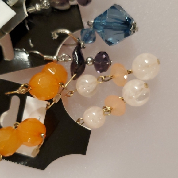 Lot of 6 pairs of acrylic bead crystal purple gemstone pierced earrings dangles - Picture 6 of 7